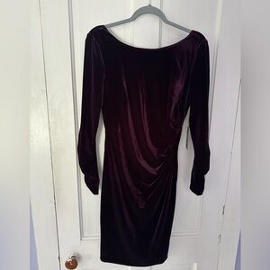 Vince Camuto Velvet Long Sleeve Dress in Deep Burgundy